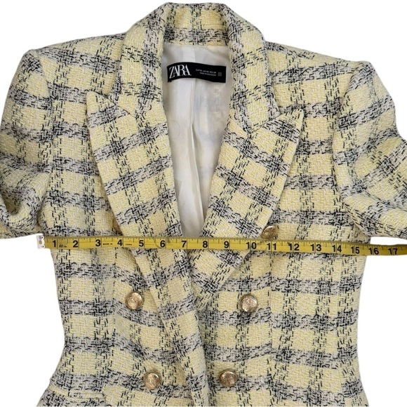 Zara Tweed Weave Texture Checker Blazer Yellow Size XS Shoulder Pads Clueless - Picture 9 of 11